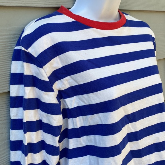 Zaful Blue & White Stripe Long Sleeve Tee Top Shirt Red Cuffs & Neckline Medium - Picture 2 of 8